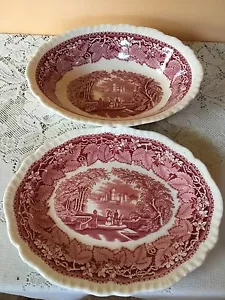 mason's vista pink england 9'' oval serving platter & 9'' oval vegetable bowl - Picture 1 of 1