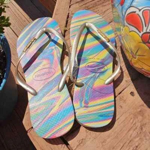 Havaianas - Sandali infradito slim iridescenti - donna 9/10 - verde lime - nuovi con etichette - Foto 1 di 2