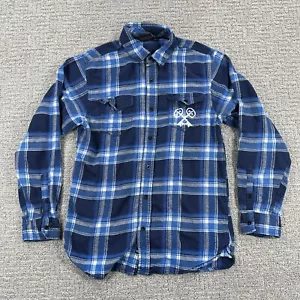 Burnside Shirt mittelblau kariert Flanell Knopfleiste Rolltab Ärmeltaschen Herren - Bild 1 von 15
