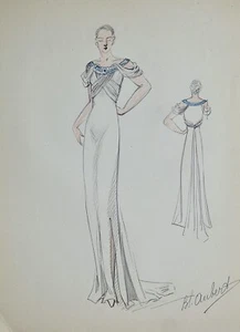 Atelier VIONNET - Dessin original - Crayon - Robe 439 - Imagen 1 de 2