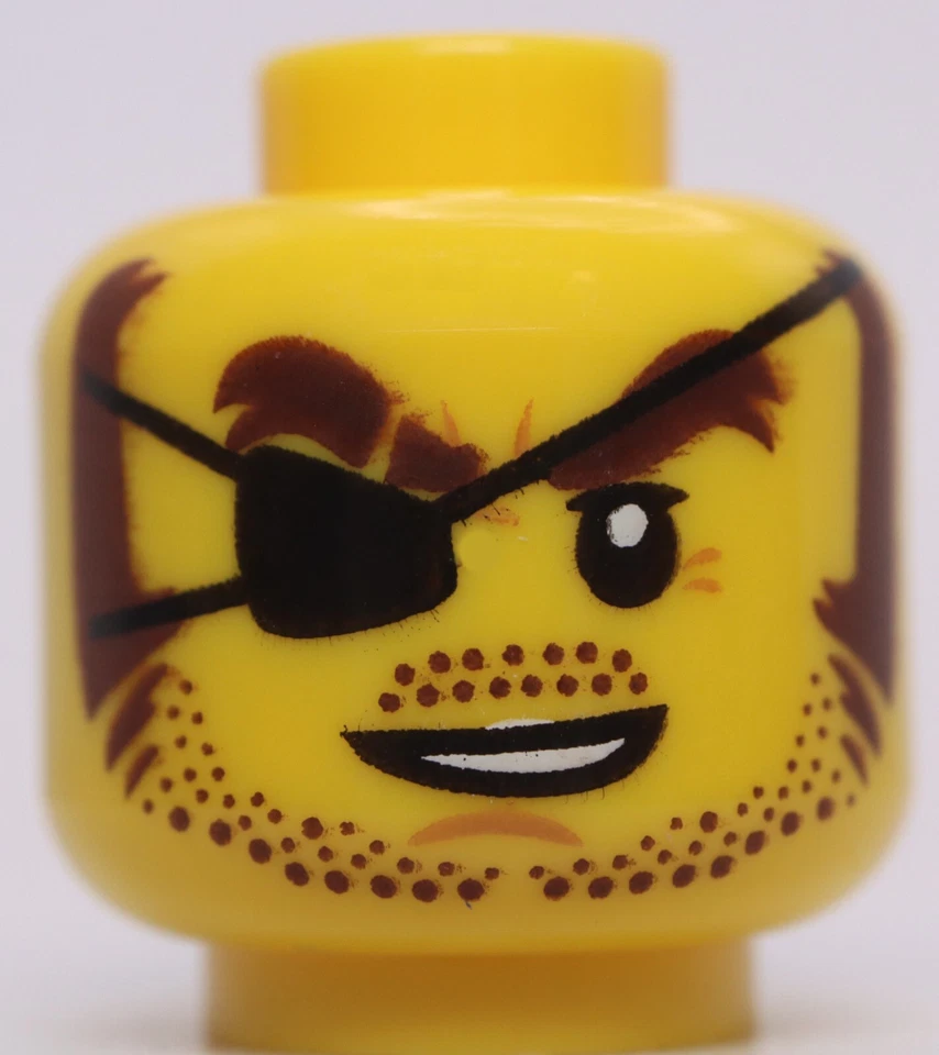 Lego Pirata Minifigura Cabeza Parche Ojo Negro Cejas Marrón Patillas Rastrojo Foto 1 de 1