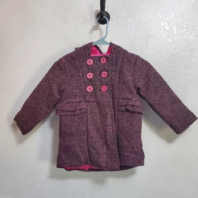 Abrigo Penelope Mack Pea Niñas Pequeño Rosa Negro Doble Pecho Bolsillos con Capucha Foto 1 de 4