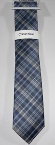 Calvin Klein Men's Polyester Tie Plaid Pattern Color: Blue/Gray NEW! - Picture 1 of 4