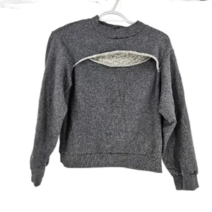 T by Alexander Wang Sweatshirt Gray Cutout Front Cropped Pullover Size XS - Picture 1 of 8
