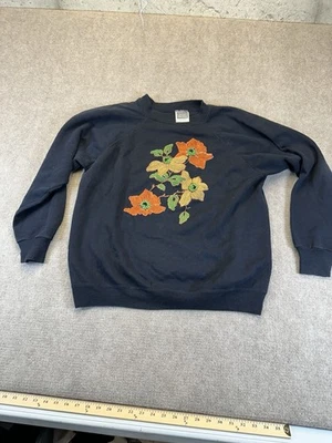 Vintage 90s Hanes Her Way sweatshirt with floral embroidery XL Women’s - Image 1 of 4