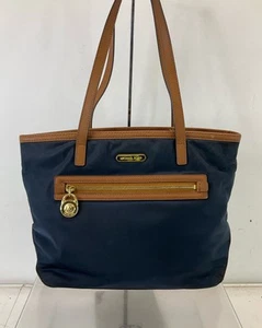 MICHAEL Michael Kors Blue Brown Fabric Top Zip Tote Bag - Picture 1 of 7