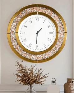 Crushed Diamond Wall Clock: 32 inch Round Decorative Mirrored Clock with Brow... - Picture 1 of 9