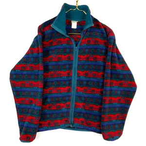 Vintage L.L. Bean Fleece Sweater Jacket Size Medium Fair Isle Full Zip - Picture 1 of 3