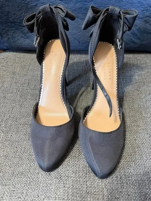 LC Lauren Conrad Women’s “Charmed” Black Ankle Strap Bow Stiletto Heels Size 8 - Image 1 of 4
