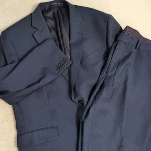 Mens 46R 40W Charles Tyrwhitt Solid Navy Blue Classic Fit Super 110's Wool Suit - Picture 1 of 22
