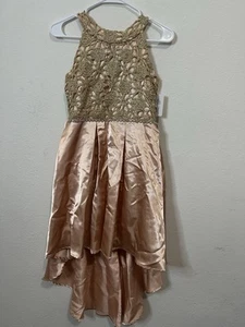 Speechless Kids Crochet Top Tie Waist Rose Gold Maxi Dress Size 16 - Picture 1 of 10