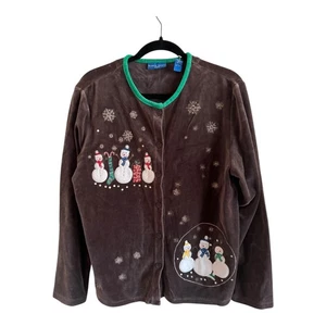 Vtg Karen Scott Sport Holiday/Xmas Cardigan Women’s L Snowmen Ugly Sweater - Picture 1 of 5