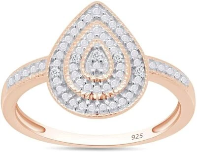 Diamond Accent Double Halo Teardrop Frame Promise Ring 14k Rose Gold Plated - Image 1 of 4