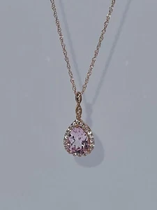 Womens Lab Created Pink Sapphire 14K Rose Gold Pear Pendant Necklace - Picture 1 of 8