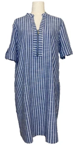 Abito Anne Klein Chambray bianco righe manica corta zip cambio davanti nuovo senza etichette taglia 14 - Foto 1 di 13