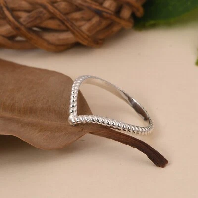 925 Silver Chevron Wishbone Ring, Handmade Stacking Ring For Birthday Gift - Image 1 of 4