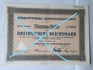 alte Dürkopp Werke Stamm Aktie Dreihundert Reichsmark - Bild 1 von 5