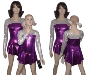 Ice Figure Skating Dress Child 6x7 Shine On SILVER & PURPLE Dance Costume New - Picture 1 of 5