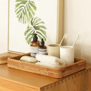 Handwoven Rattan Wicker Basket Tray for Bread, Picnic, Fruit, and Home Decor - Picture 1 of 15