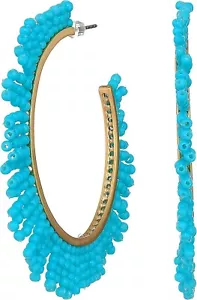 Rebecca Minkoff 185388 Womens Beaded Fringe Hoop Earrings Gold/Turquoise - Picture 1 of 2