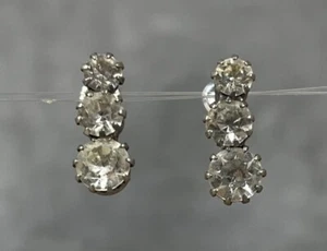 Vintage Stacked Triple Graduated Diamond Silvertone Earrings - Faux Diamonds - Picture 1 of 5