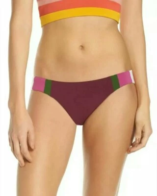 Parte inferior de bikini Robin Piccone para mujer talla XS Suzie Hipster borgoña a rayas  Foto 1 de 4