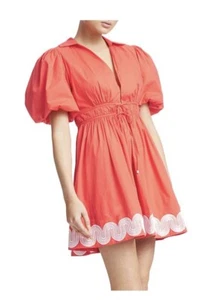 Steele spritz puff sleeve mini dress in blood orange size large v neck - Bild 1 von 13
