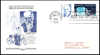 US FDC #2170 Dr. Paul Dudley White, Art Master Cachet, 1986 Washington DC - Image 1 of 4