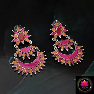 Indian Oxidised Jeweljunk Meenakari Oxidised Afghani Dangler Earrings Jewelery - Picture 1 of 7