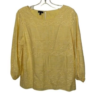Talbots gelb Ösen Baumwolle Bluse Top Damen Medium Stickerei gefüttert - Bild 1 von 12