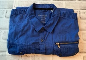 Vintage Guess USA Men's Blue Long Sleeve Zipper Shirt Size 2XG 2TG - Picture 1 of 5
