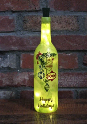 Botella de vino iluminada Happy Holiday decoupaged de Navidad #2102 envío gratuito Foto 1 de 4