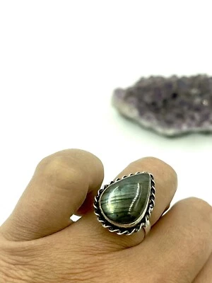Labradorite Gemstone Handmade 925 Solid Sterling Silver Jewelry Ring Size 8 - Image 1 of 4