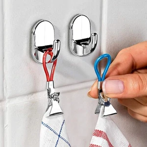 Set of 5 Tea Towel Hanging Clips Clip on Hooks Loops Hand Kitchen Towel Hangers - Picture 1 of 5