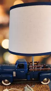 Pottery Barn Classic Blue Vintage Ford Style Pick Up Truck Metal Table Lamp - Picture 1 of 22
