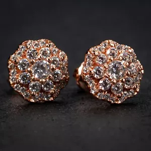 Hip Hop Iced Cz Roségold Sterlingsilber Blume Cluster Hip Hop Ohrstecker - Bild 1 von 5
