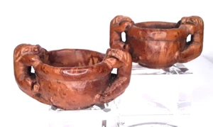 Tazas de libación de madera arcaica exótica china con doble mango - Imagen 1 de 12