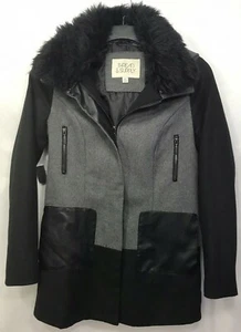 Wool Coat Grey/ Black Jr sz Med Faux Fur Collar- Med length: below waist *EUC - Picture 1 of 11