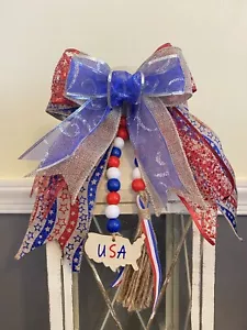 MEMORIAL DAY JULY 4th USA PATRIOTIC HANDMADE WREATH BOW RIBBON & GARLAND - Picture 1 of 4