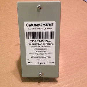 MAMAC SYSTEMS TE-703-D-15-A 100.000 ohmios termistor 4" sensor de tubo - Imagen 1 de 3