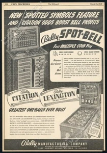 Máquina de pinball Bally Lexington 1949 Spot Bell foto anuncio impreso vintage - Imagen 1 de 7