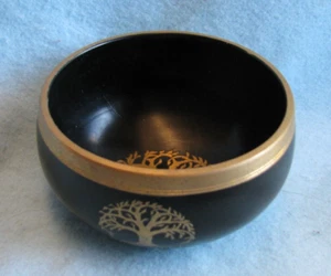 Vintage Tibetan Singing Bowl Tree of Life Brass and Black Buddhism - Picture 1 of 6