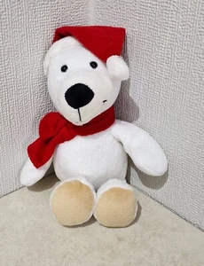 Kinder Polar Bear Soft Toy 9” Plush White Christmas Cuddly Hat Scarf Collectable - Picture 1 of 4
