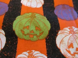 David Textiles cotton fabric HALLOWEEN pumpkin stripe purple black lime BTHY - Picture 1 of 4