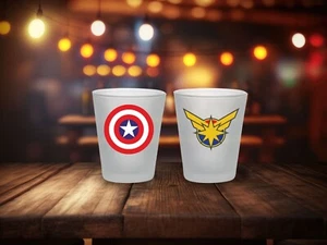 Captain America or Captain Marvel Glass Frosted 1.5 oz Super Hero - Picture 1 of 3