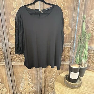 Women’s Vintage Black Top Lace Sleeve Flowy Plus Size 2XL C2 - Picture 1 of 7