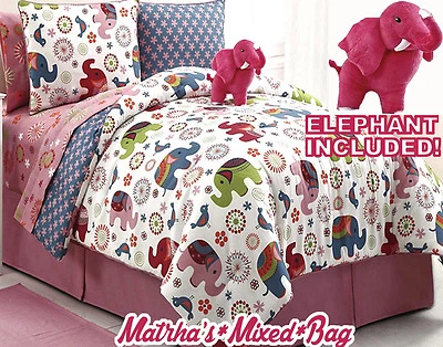 Juego de sábanas edredón doble/completo floral elefante safari zoológico rosa niña + animal de peluche Foto 1 de 4