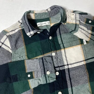 Abercrombie Kids Green & Navy Plaid Button Up Flannel Shirt Size 9/10 - Picture 1 of 7