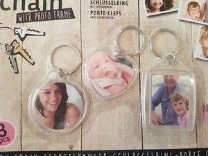 3er Set Schlüsselanhänger für Foto Acryl Herz rund rechteckig - Bild 1 von 1