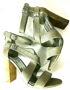 Carlos Santana High Heel Woman 10M Open Toe Gray Suede Strap Sandal Chunky Heel - Picture 1 of 8